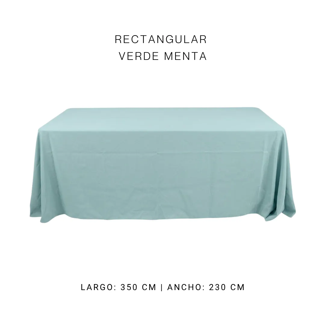 Mantel faldón verde menta — alquiler en Bogotá