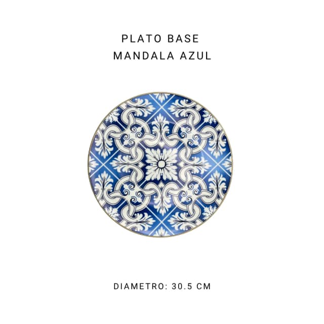 Plato base mandala azul de 30.5 cm (uso decorativo)