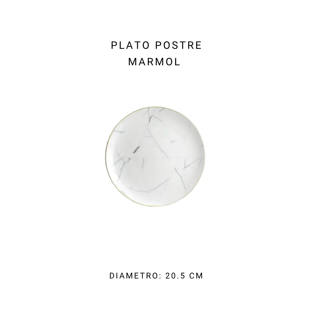Plato postre mármol 20.5 cm — alquiler en Bogotá