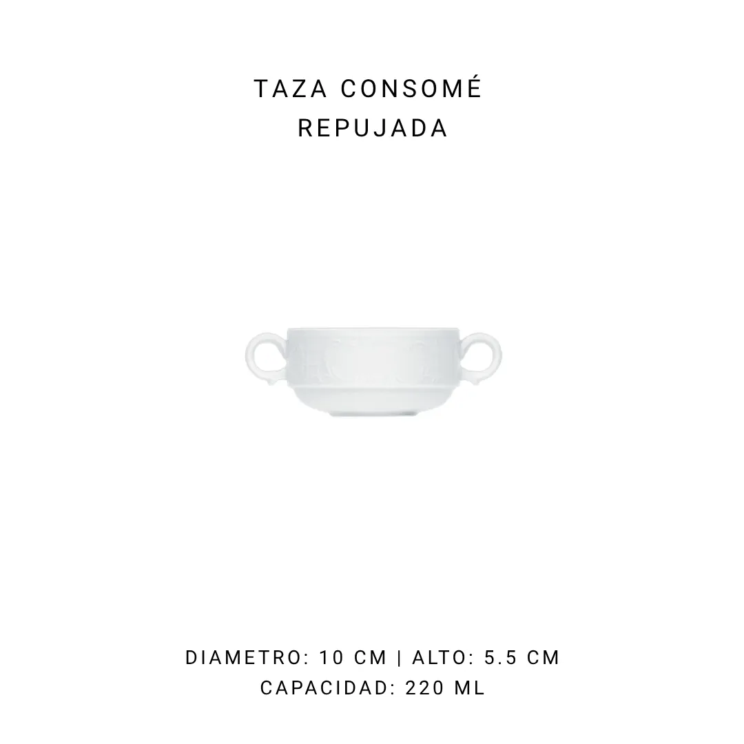 Taza consomé repujada (220 ml) — alquiler en Bogotá