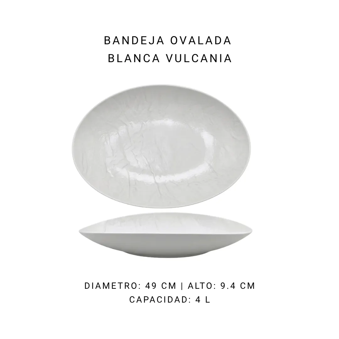 Bandeja ovalada blanca Vulcania — alquiler en Bogotá