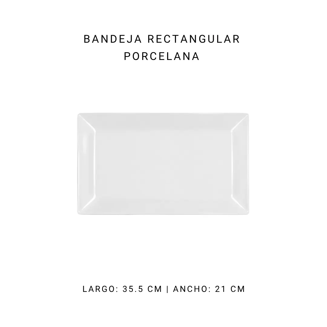 Bandeja rectangular porcelana — alquiler en Bogotá