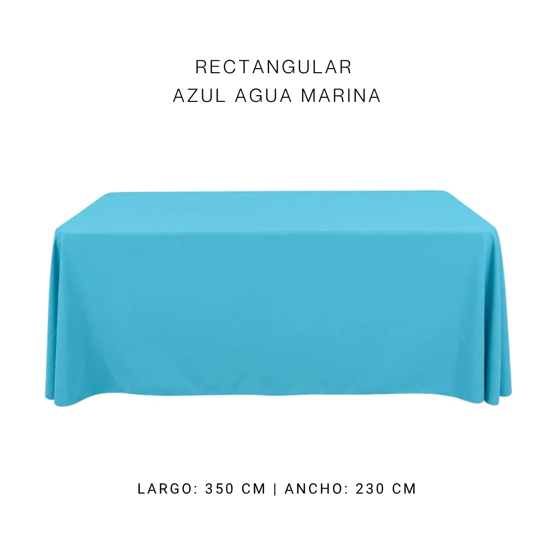 Mantel faldon azul agua marina — alquiler en Bogotá
