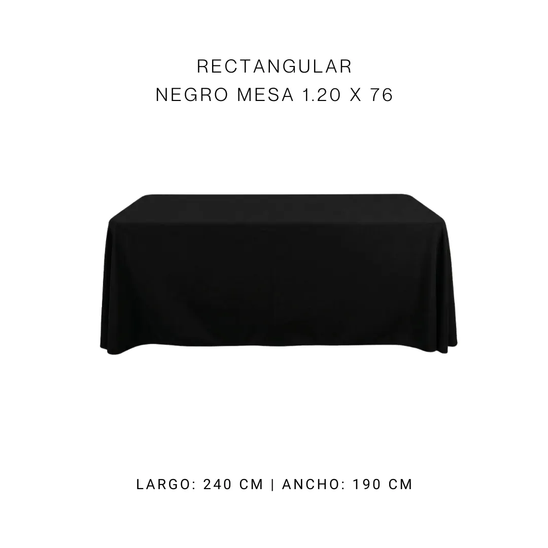 Mantel faldon negro 120 x 76 cm — alquiler en Bogotá