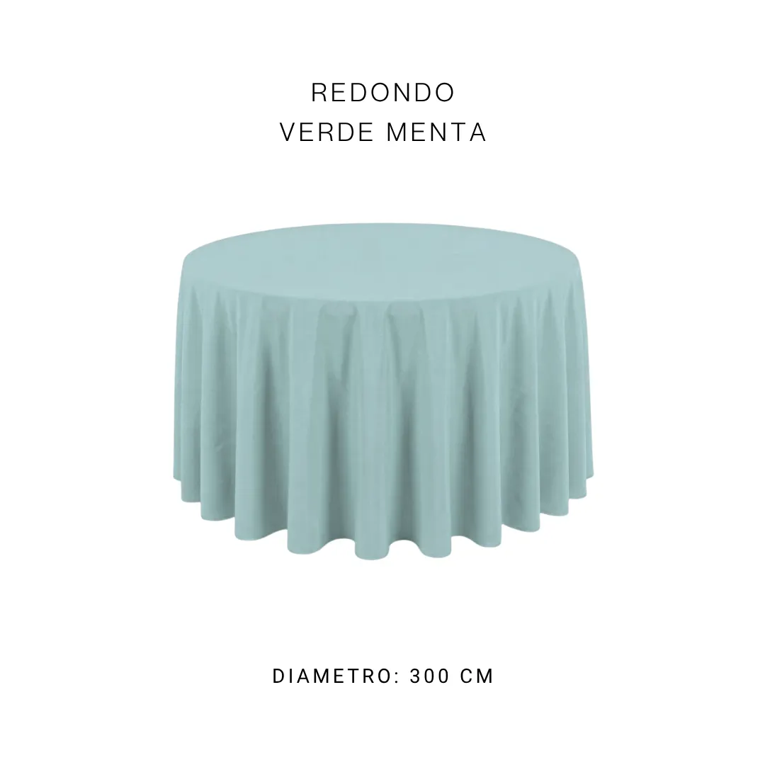 Mantel redondo verde menta — alquiler en Bogotá