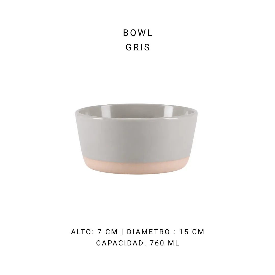 Bowl gris 15 x 7.2 cm (760 ml) — alquiler en Bogotá