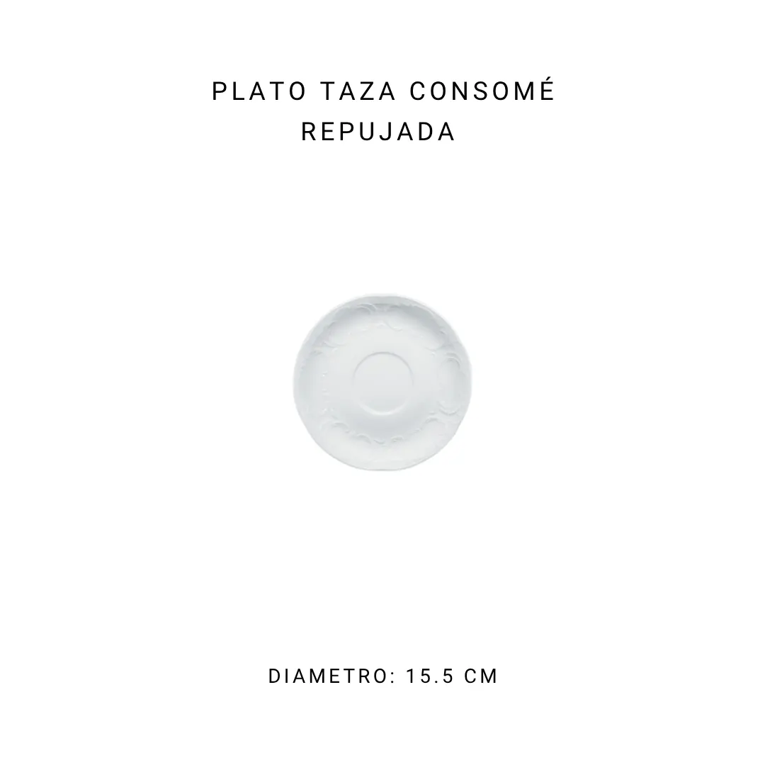 Plato taza consomé repujada 17 cm — alquiler en Bogotá